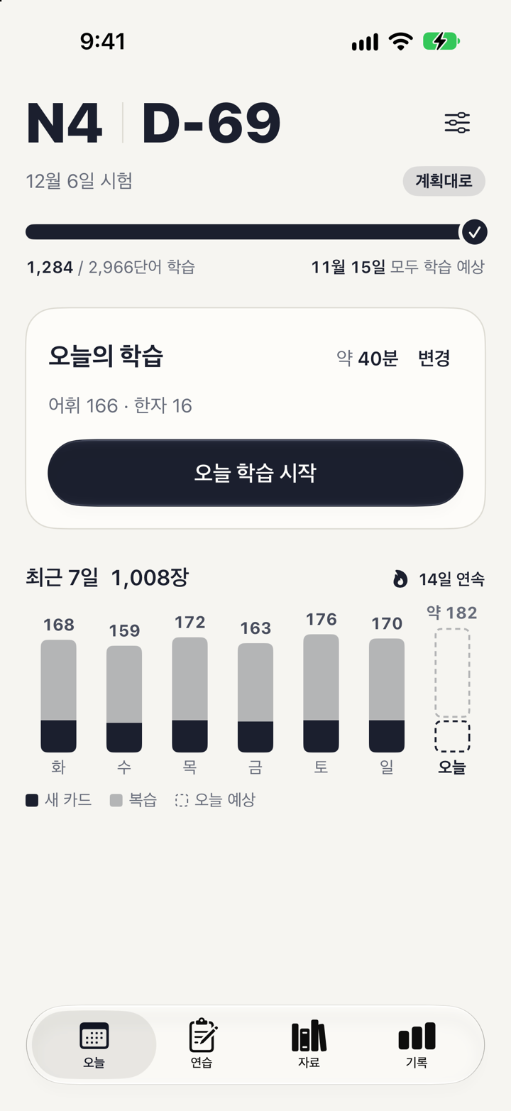 JLPT MAX 오늘 화면